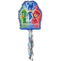 PJ Masks Gekko/Catboy/Owlette Pinata Hanging Pull String Decoration, Blue/Green/Red, 22-in, Holds 2lb of Pinata Filler, for Birthday Parties Front_Flat
