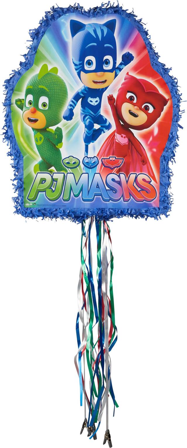 PJ Masks Gekko/Catboy/Owlette Pinata Hanging Pull String Decoration, Blue/Green/Red, 22-in, Holds 2lb of Pinata Filler, for Birthday Parties Front_Flat