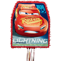 Disney Cars Lightning McQueen Pinata Hanging Pull String Decoration, Red, 22-in, Holds 2lb of Pinata Filler, for Birthday Parties Front_Flat