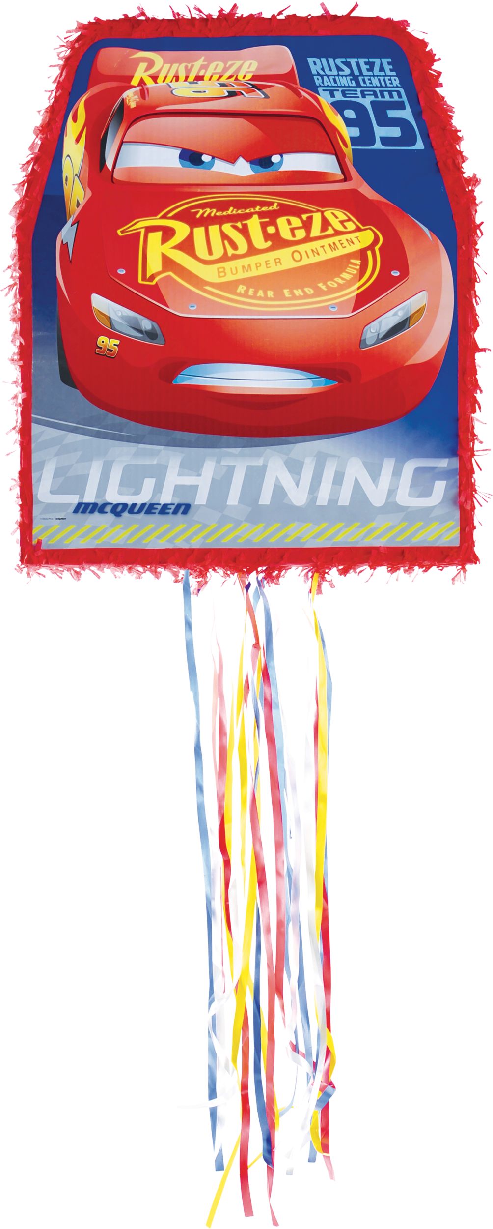 Décoration pinata à ficelle suspendue Disney Les Bagnoles Lightning McQueen, rouge, 22 po, peut contenir 2 lb de garniture à pinata, pour les fêtes d'anniversaire Front_Flat
