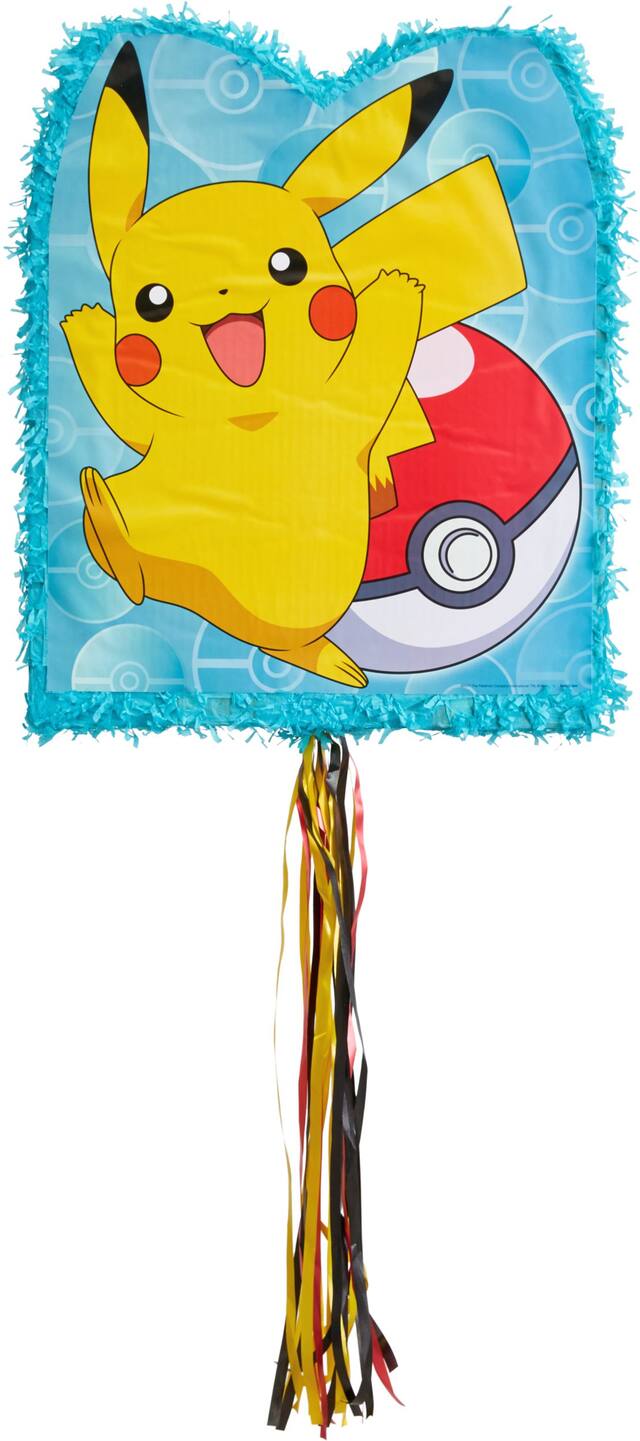 Nintendo Pokémon Pikachu Pinata Hanging Pull String Decoration, Yellow/Blue, 22-in, Holds 2lb of Pinata Filler, for Birthday Parties Front_Flat