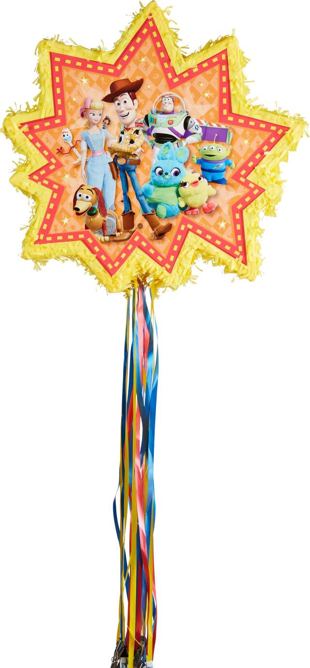 Disney Pixar Toy Story Woody/Buzz/Bo Peep Pinata Hanging Pull String Decoration, Red/Blue, 18-in, Holds 2lb of Pinata Filler, for Birthday Parties Front_Flat