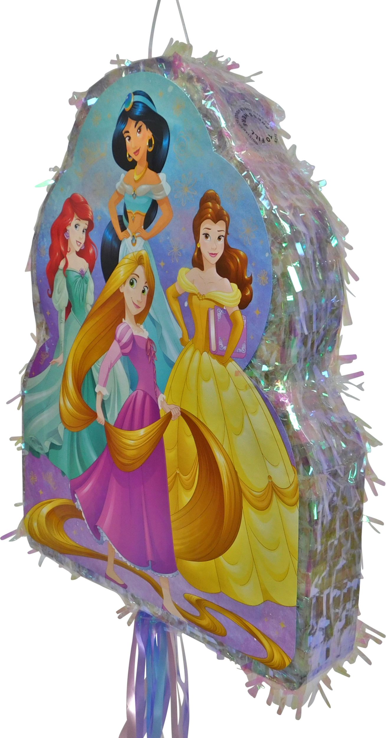 Disney Princess Once Upon A Time Pinata Hanging Pull String Decoration, Multi-Coloured, 17.5-in, Holds 2lb of Pinata Filler, for Birthday Parties Front_Angled_Left
