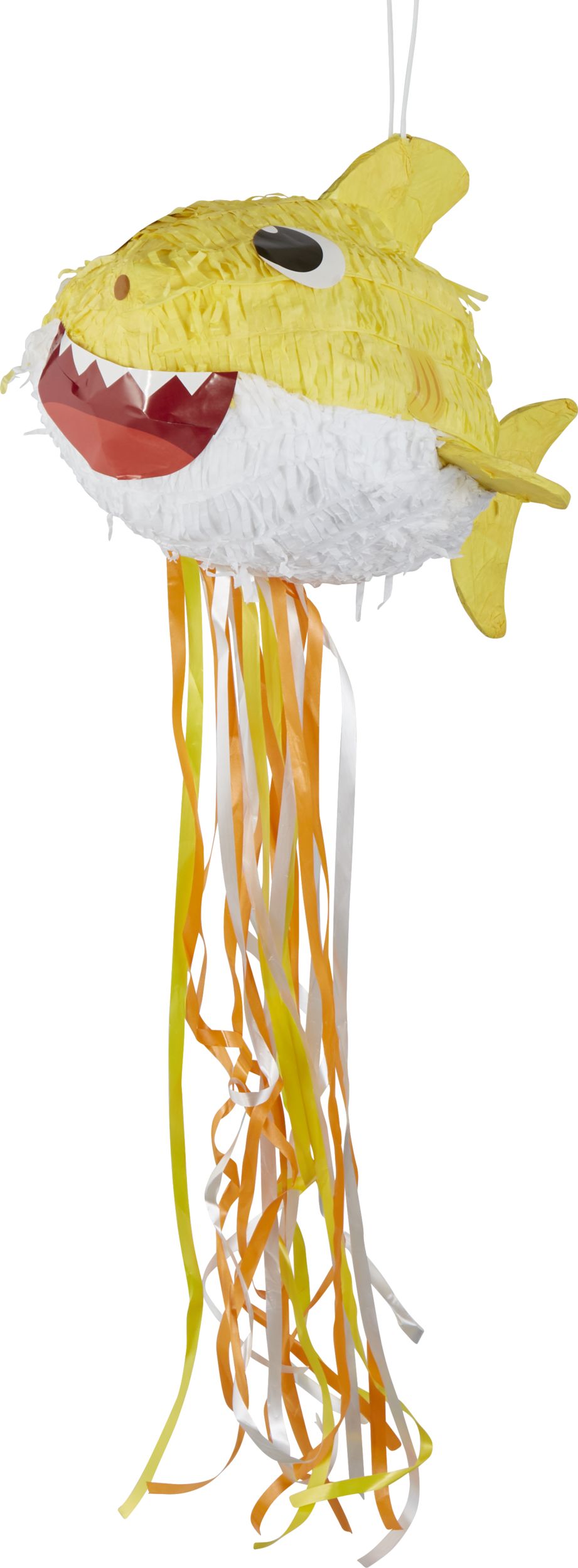 Baby Shark Pinata Hanging Pull String Decoration, Yellow, for Birthday Parties Front_Angled_Left