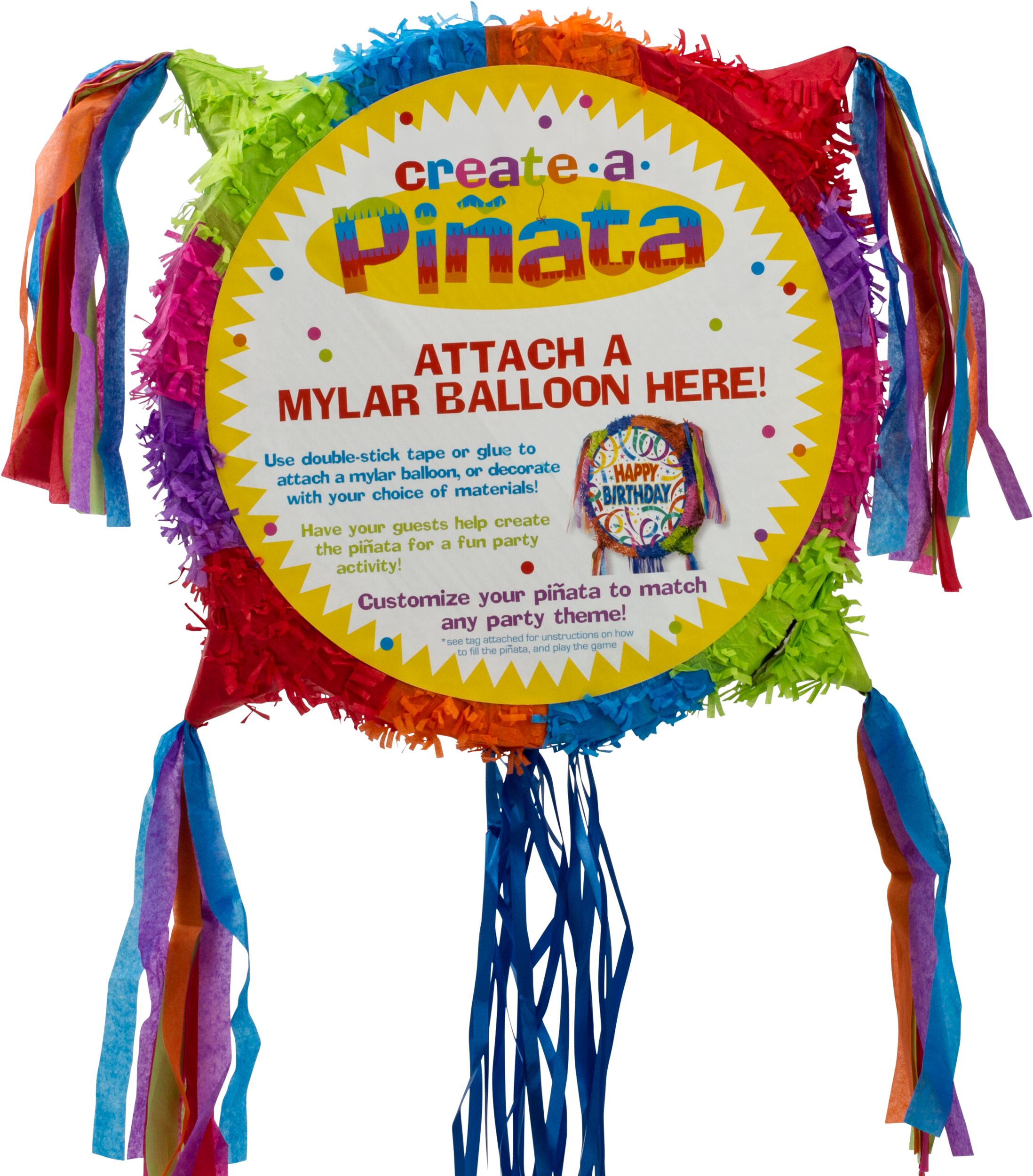 Pull String Add-a-Balloon Multicolour Pinata Back_Flat