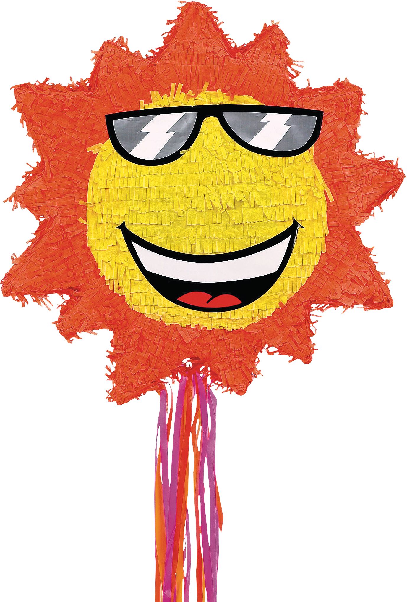 Décoration pinata à ficelle suspendue soleil, jaune/orange, 19 po, peut contenir 2 lb de garniture à pinata, pour fête d'anniversaire/estivale Front_Flat