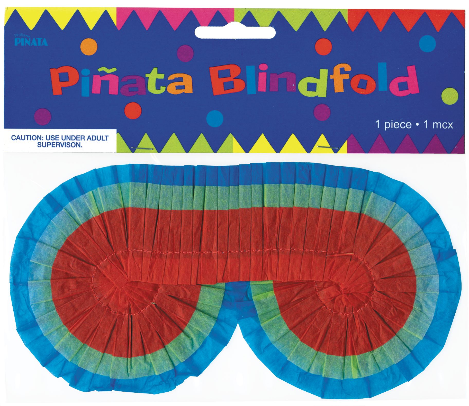 Pinata Blindfold Accessory, Red/Blue, 7-in, One Size, for Birthday Parties Front_Flat
