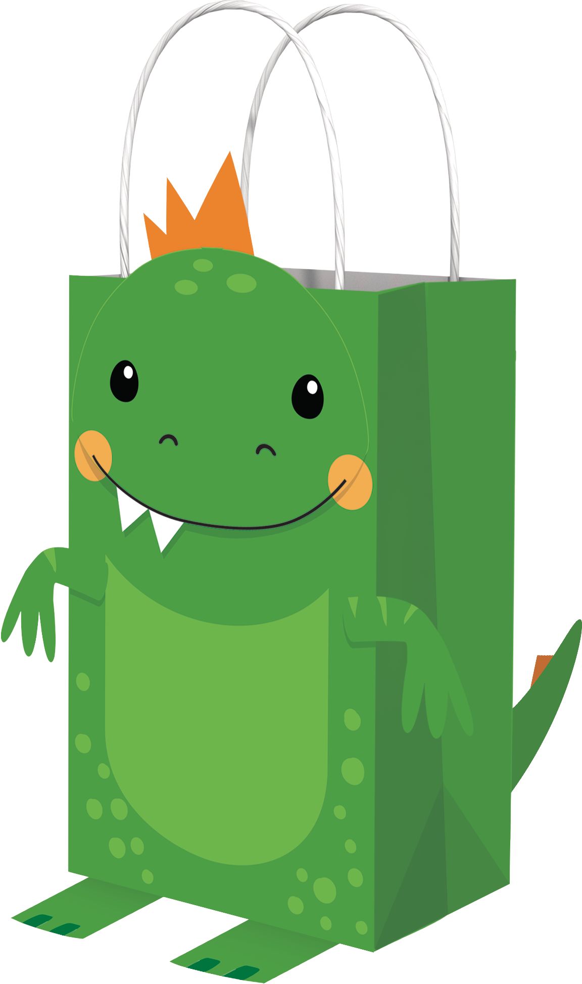 Dino-Mite Dinosaur Create Your Own Customizable Paper Kraft Gift Bags, Green/Blue, 8.5-in, 8-pk, for Birthday Party Front_Three_Fourths_Angled_Left