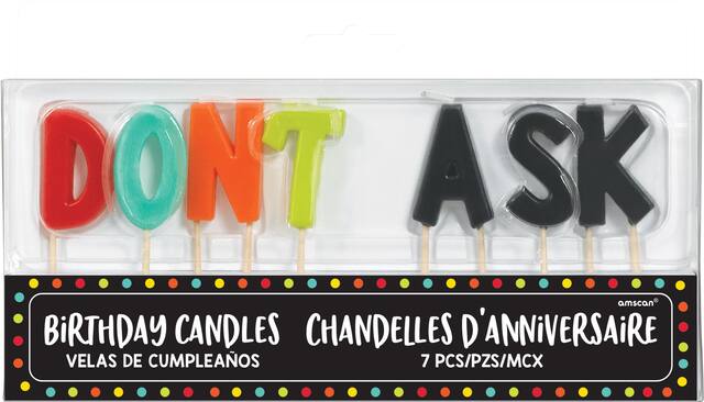 Bougies d'anniversaire sur pique Over the Hill, paq. 7 Front_Flat