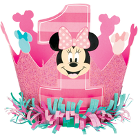 Disney Minnie Mouse 1st Birthday Mini Crown Hat, Pink/Teal Front_Flat