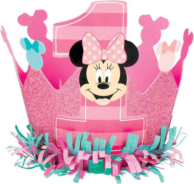 Mini chapeau couronne 1er anniversaire Disney Minnie Mouse, rose/sarcelle Front_Flat