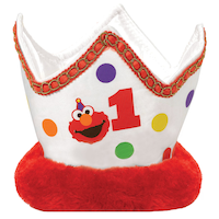 Sesame Street "1" Elmo Fur Trim Plush Crown, White/Red Polka Dots, One Size, Wearable Accessory for Birthdays Front_Flat