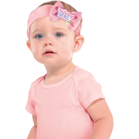 1st Birthday Girl Bow Headband, Pink Front_Flat