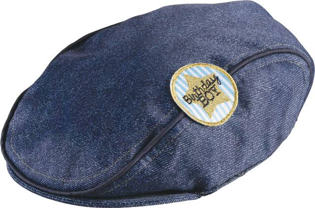 1st Birthday "Birthday Boy" Denim Ascot Hat, Blue, One Size, Wearable Accessory for Birthdays Front_Angled_Left