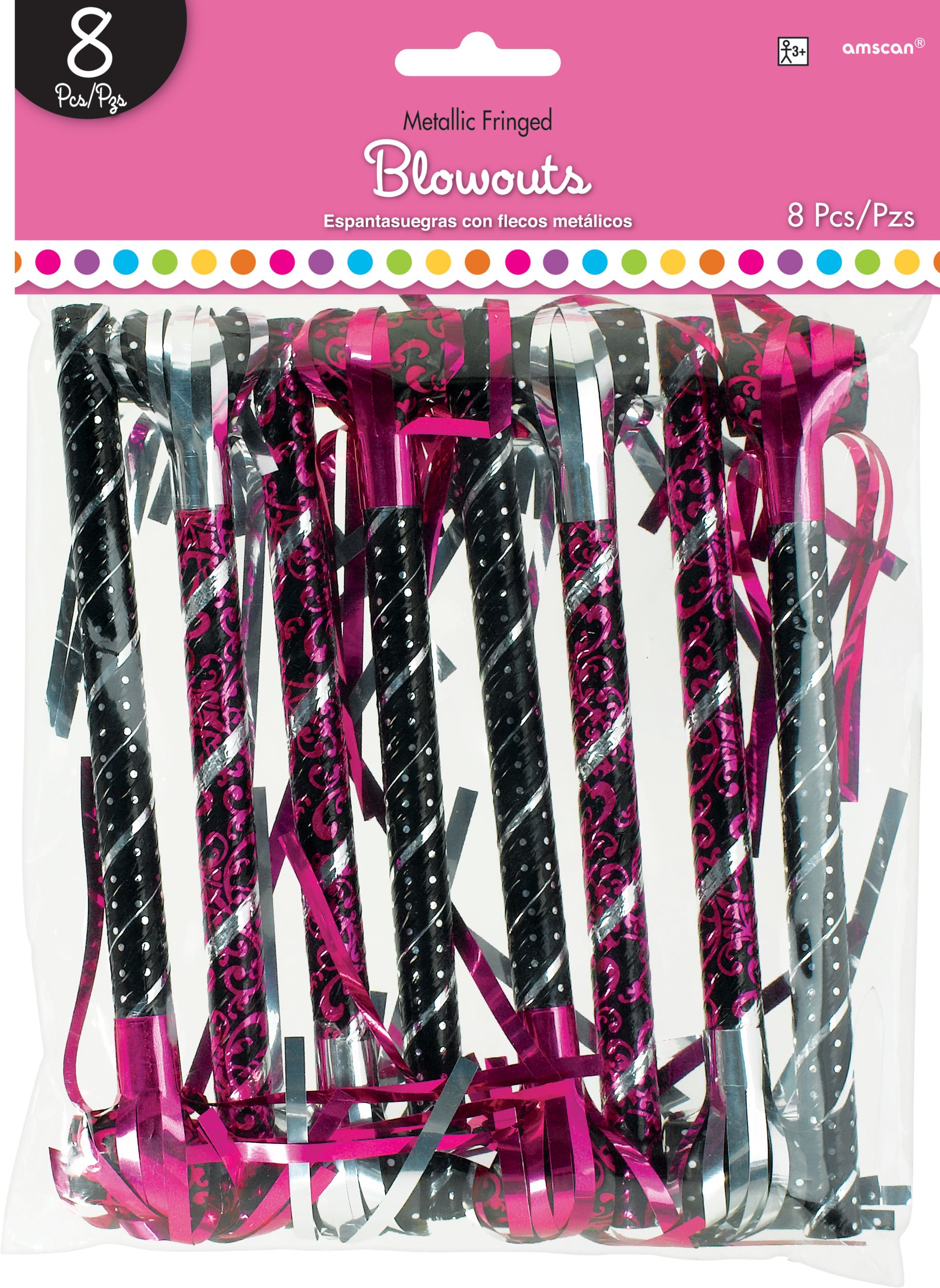 Black and Pink Fringe Blowouts, 8-pc Front_Flat