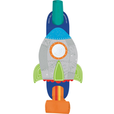 Mirlitons pour fête d'anniversaire en forme de fusée, bleu/orange/argent, paq. 8 Overhead_Flat