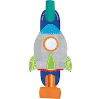Blast Off Rocketship Blowout Noisemakers, Blue/Orange/Silver, 5-in, 8-pk, for Birthday Party Overhead_Flat