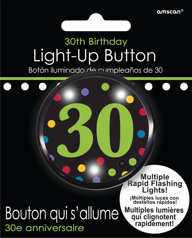 Light-Up 30th Birthday Button Front_Flat