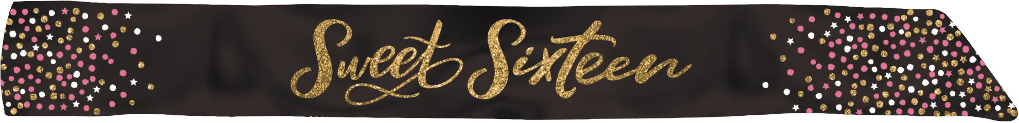 Sweet Sixteen Two Sided Reversable Glitter Sash, Black/Pink/Gold, One Size, Wearable Accessory for Birthdays Overhead_Flat