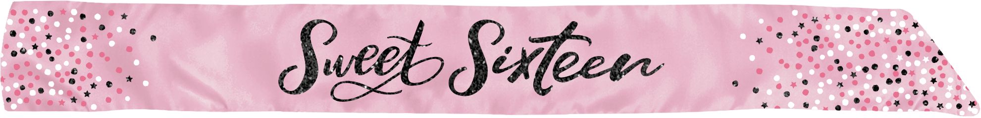 Sweet Sixteen Two Sided Reversable Glitter Sash, Black/Pink/Gold, One Size, Wearable Accessory for Birthdays Overhead_Flat