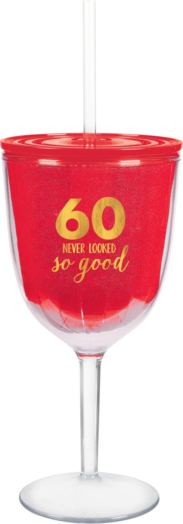 60 Never Looked So Good Wine Tumbler with Straw Front_Flat