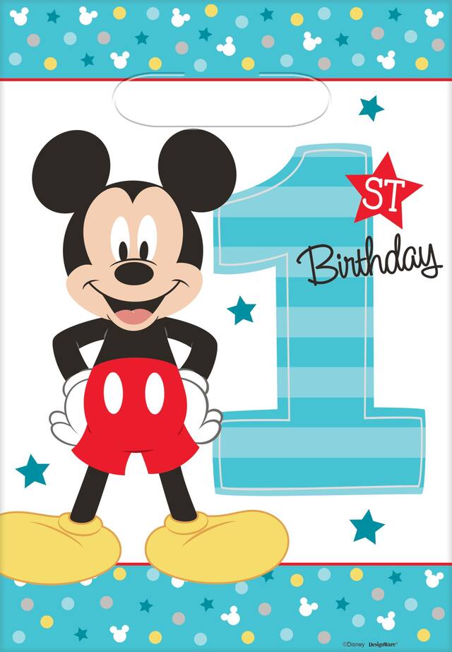 1st Birthday Party Mickey Mouse Favour Bags, 8-pc Front_Flat