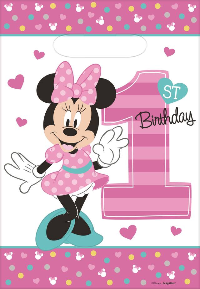 Sacs petits cadeaux 1er anniversaire Minnie Mouse, paq. 8 Front_Flat