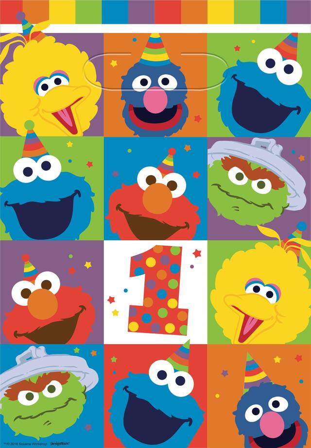 Sesame Street Elmo 1st Birthday Party Favour Bags, 8-pk Front_Flat