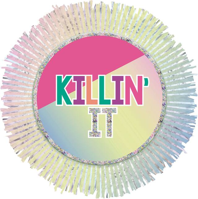 Young & Fab "Killin' It" Fringed Button Pin, Multi-Coloured, One Size, Wearable Accessory for Birthdays Front_Flat