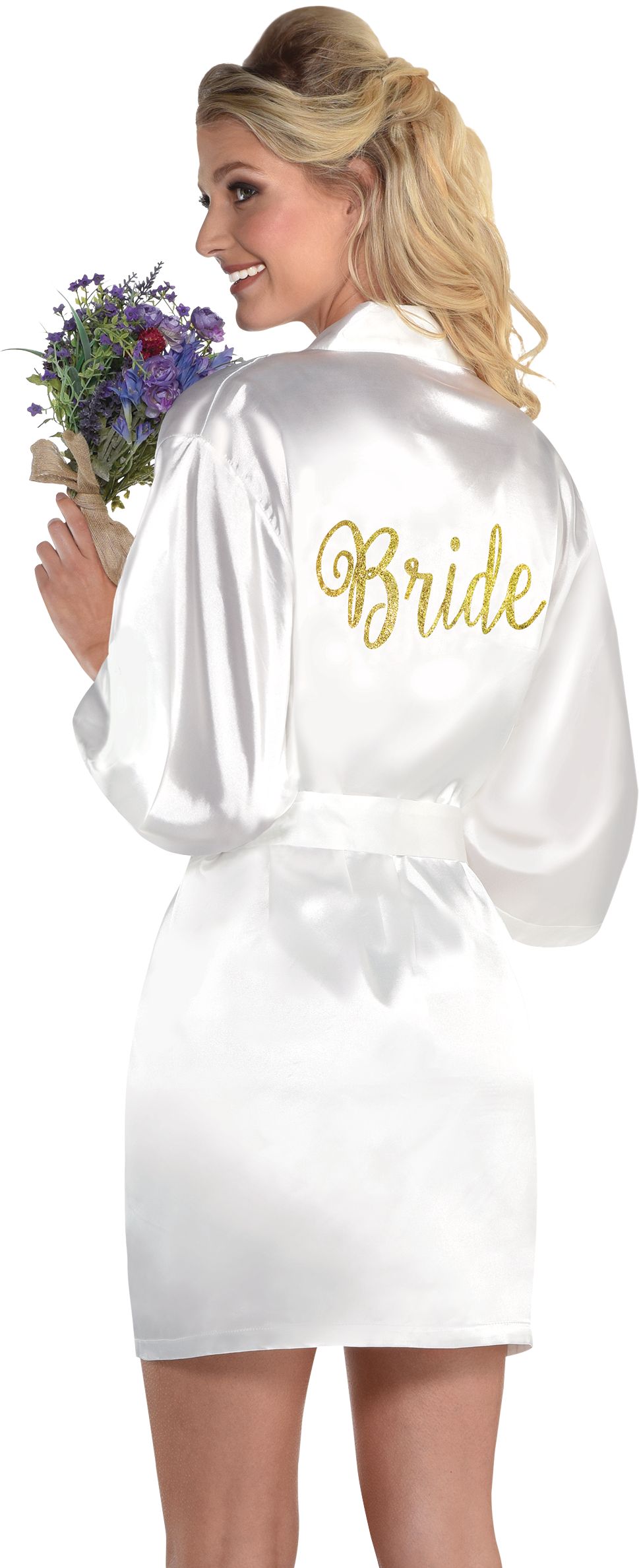 Adult Bride Satin Glitter Robe, Gold/White, One Size, Wearable