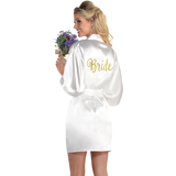 Adult "Bride" Satin Glitter Robe, Gold/White, One Size, Wearable Accessory for Weddings/Bachelorette Party Back_Flat
