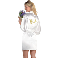 Adult "Bride" Satin Glitter Robe, Gold/White, One Size, Wearable Accessory for Weddings/Bachelorette Party