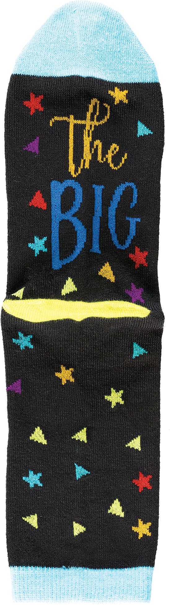 Adult "The Big 30" Crew Socks, Black/Blue/Yellow, One Size, Wearable Accessory for Birthdays Bottom_Flat