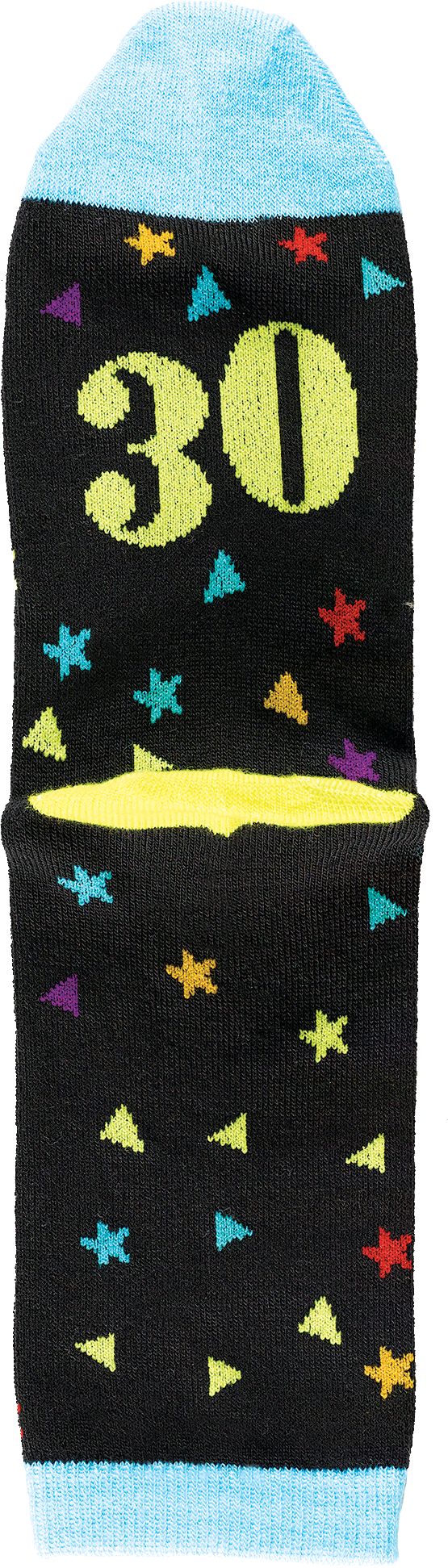 Adult "The Big 30" Crew Socks, Black/Blue/Yellow, One Size, Wearable Accessory for Birthdays Bottom_Flat
