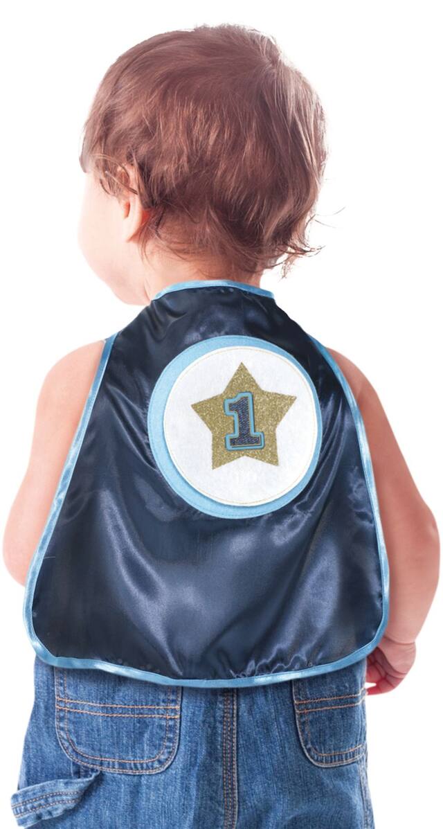 Infant 1st Birthday Customizable DIY Number Cape, Blue/Gold, One Size, Wearable Accessory for Birthdays Front_Flat