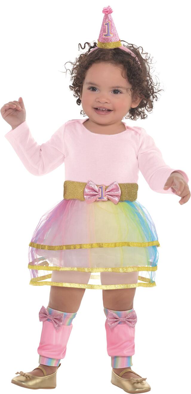 1st Birthday Crown, Skirt and Belt Kit, Pink, One Size, 3-pk, Wearable Accessories for Birthdays Front_Flat