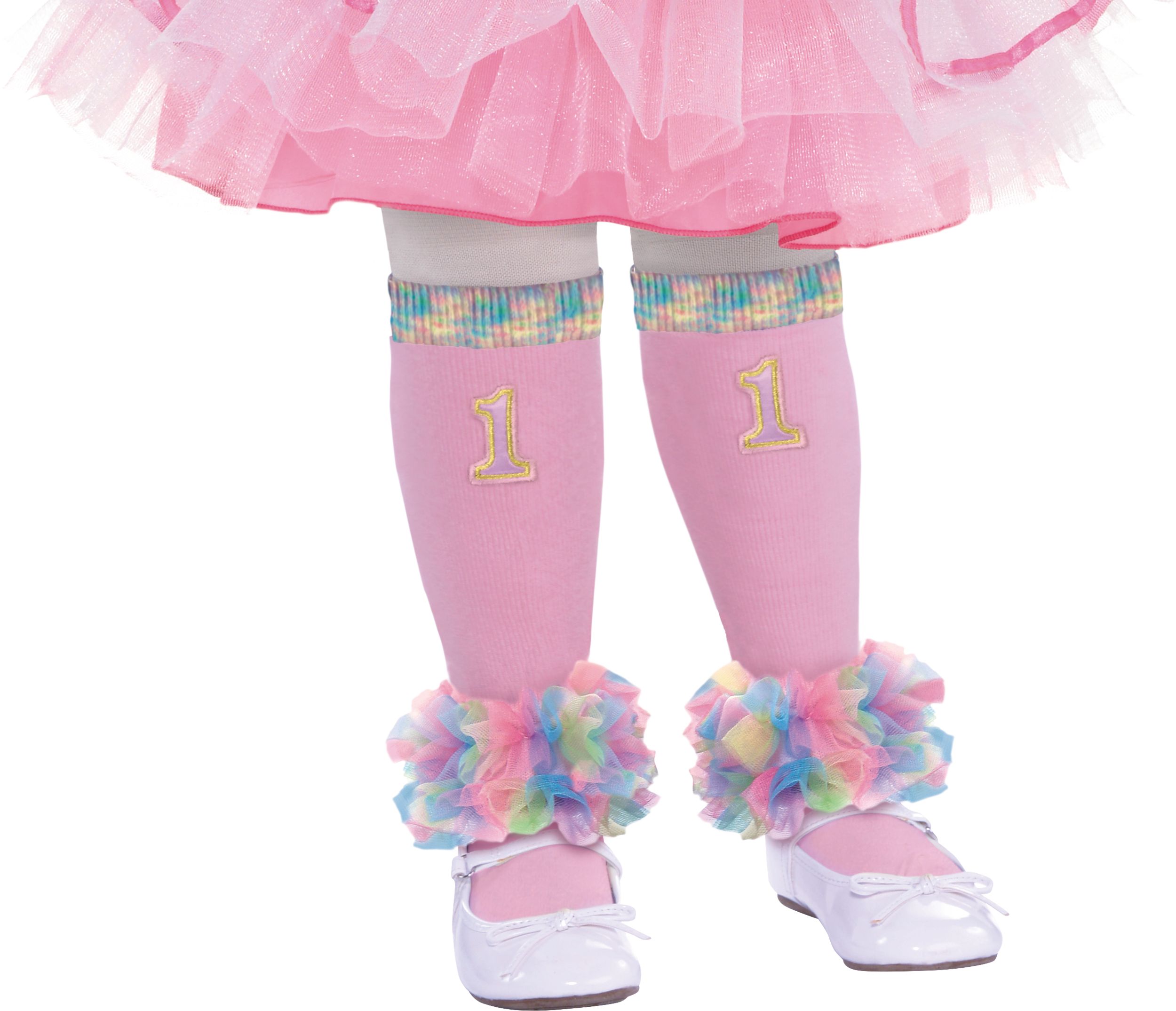 1st Birthday Leg Warmers, Pink, One Size, Wearable Accessory for Birthdays Front_Angled_Right