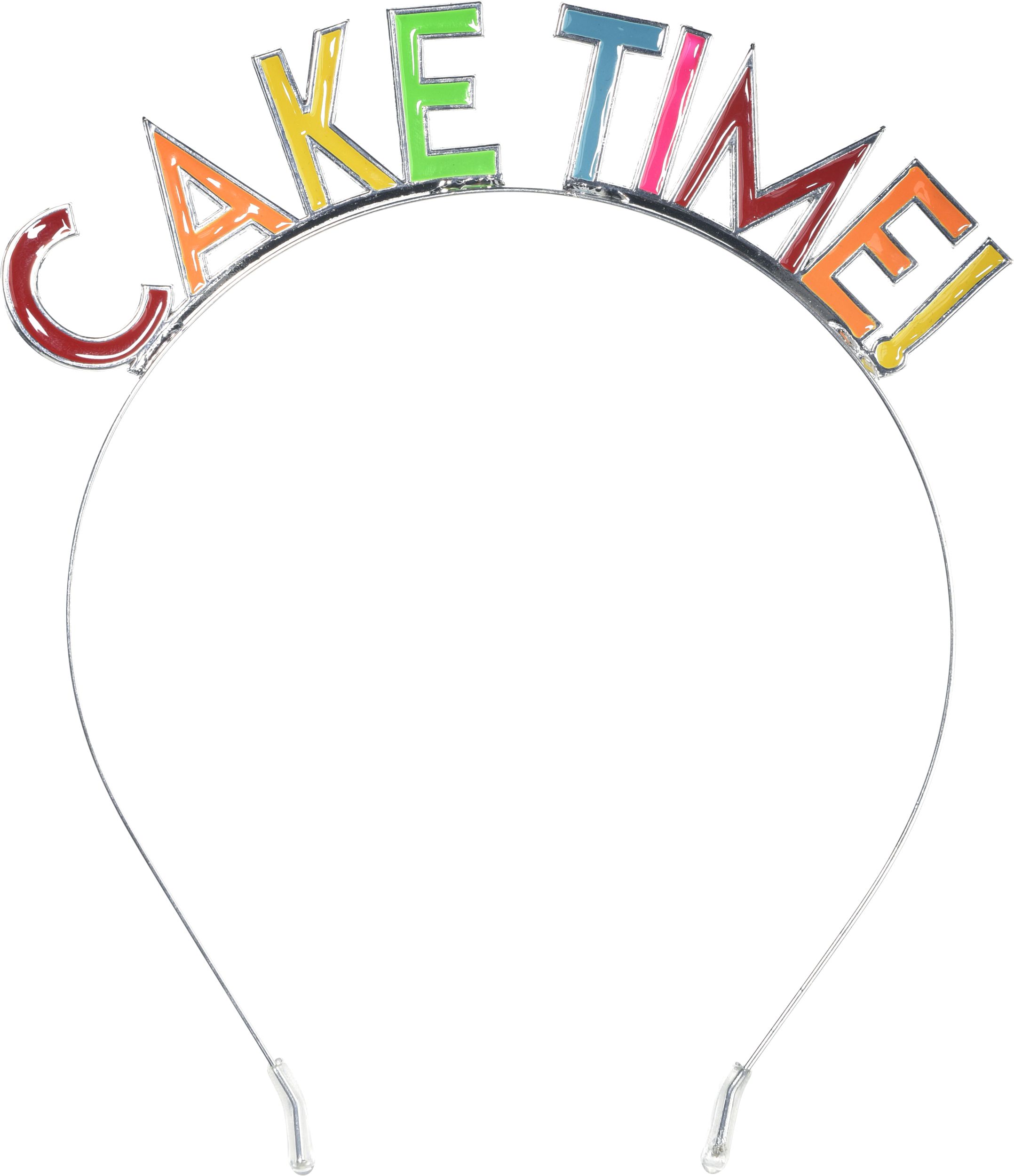 "Cake Time" Metal Headband, Rainbow, One Size, Wearable Accessory for Birthdays Front_Flat
