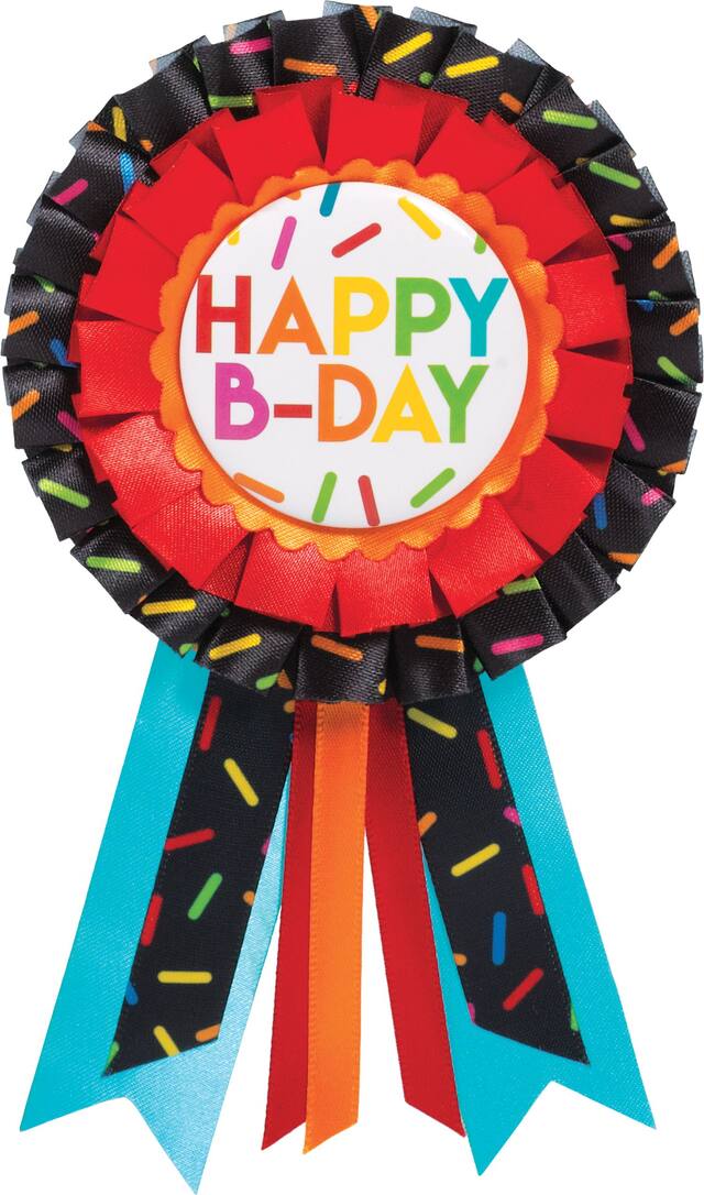 Balloon Birthday "Happy B-Day" Award Ribbon, Multi-Coloured Sprinkles, One Size, Wearable Accessory for Birthdays Front_Flat