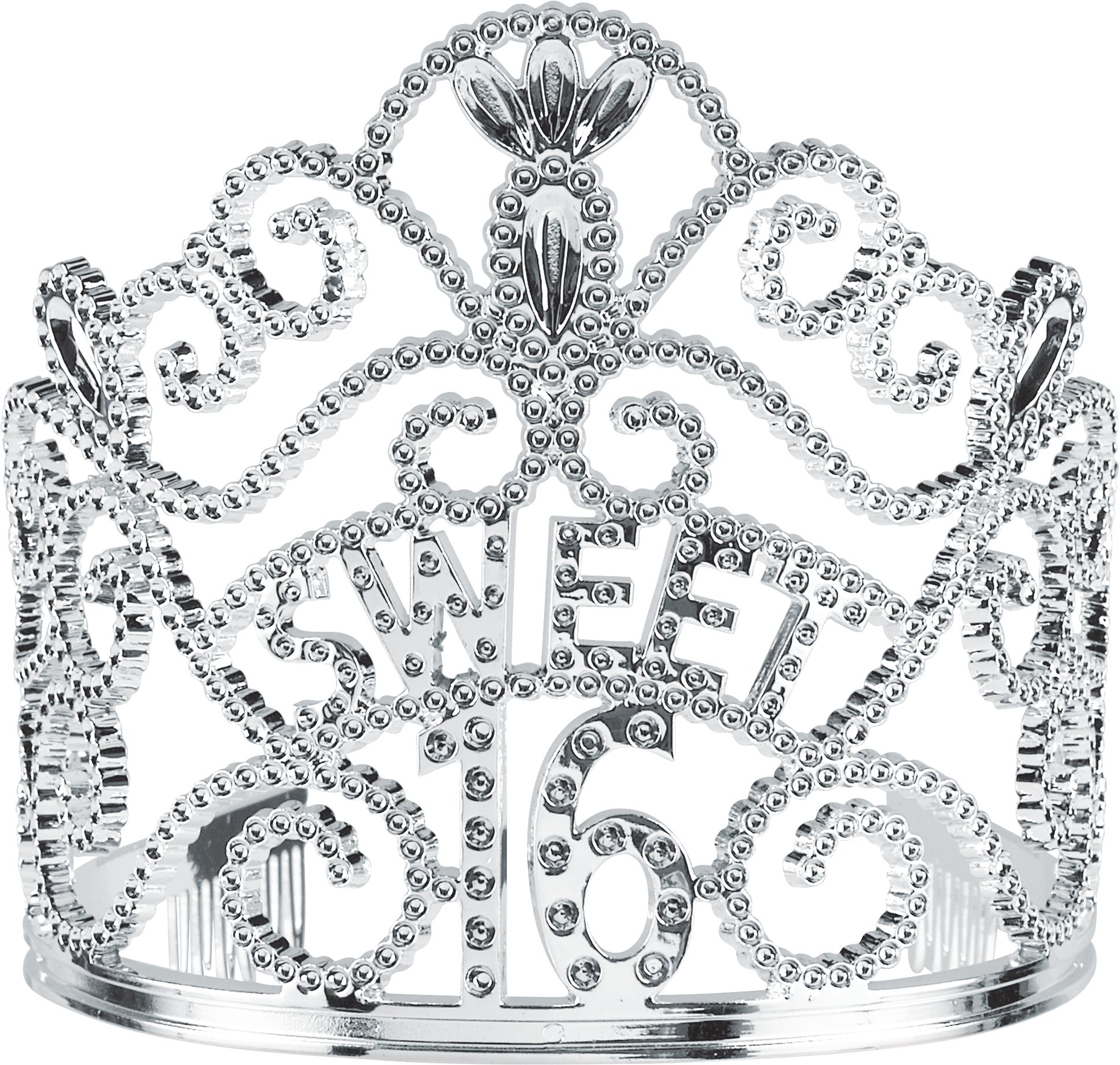 Silver Sweet 16 Birthday Tiara Front_Flat