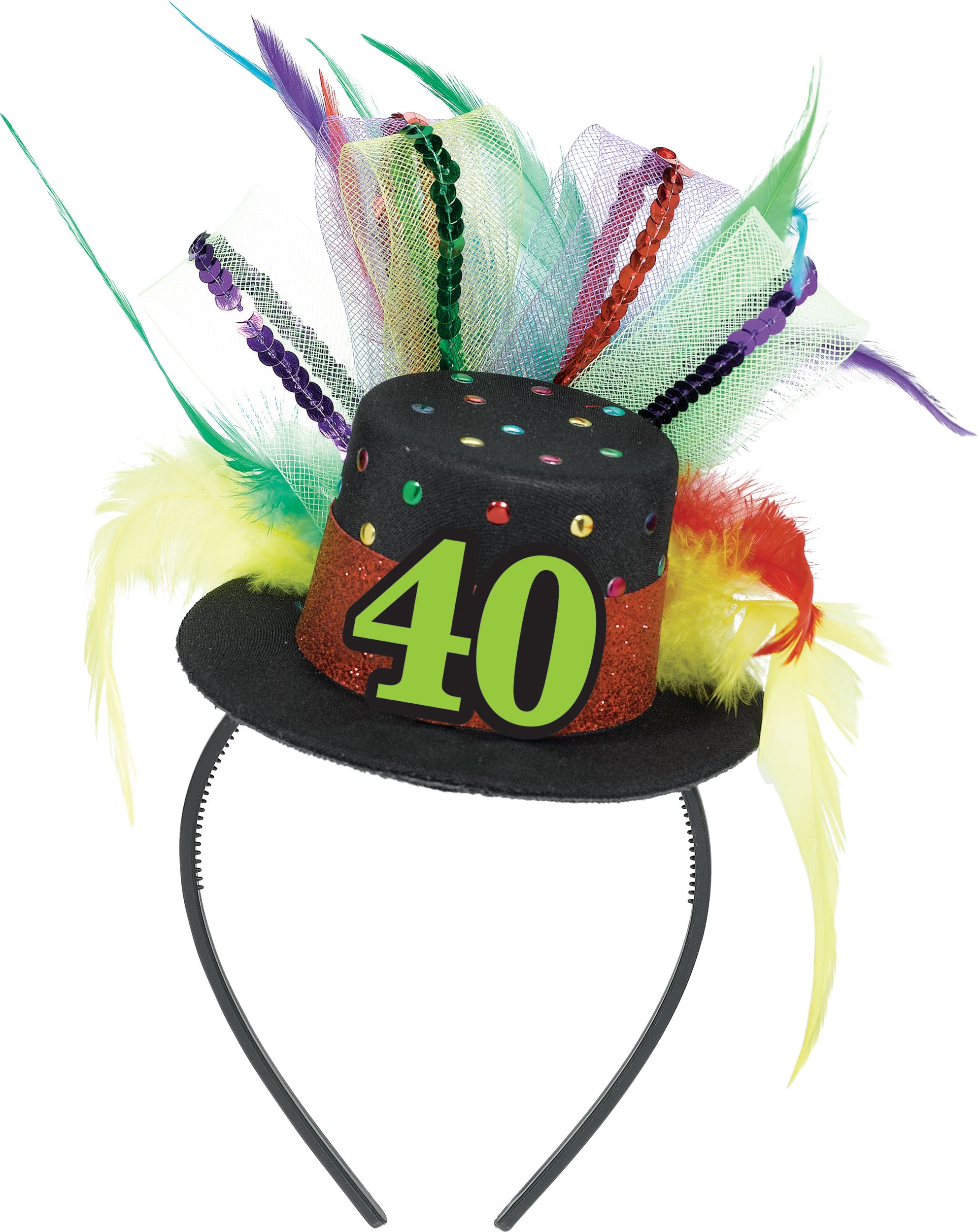 40th Birthday Mini Top Hat Headband Front_Elevated
