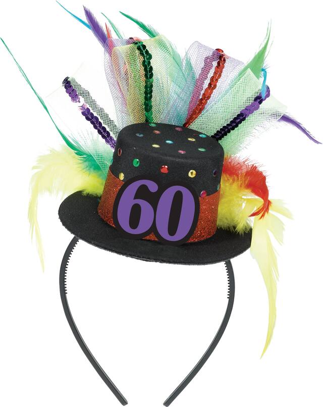 60th Birthday Mini Top Hat Headband Front_Elevated