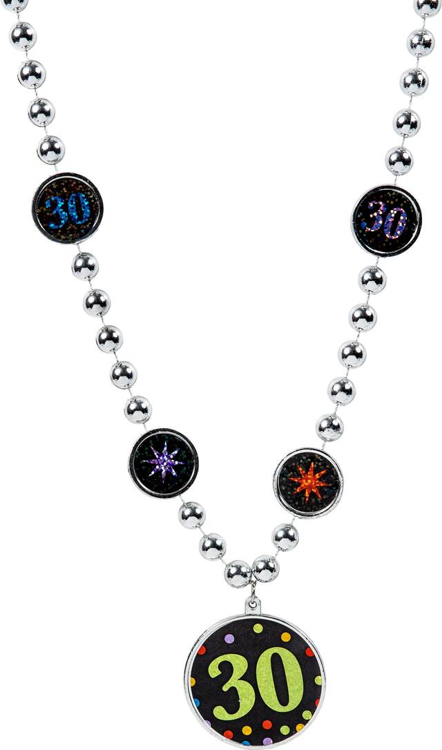 Milestone 30th Birthday Pendant & Bead Necklace Front_Flat