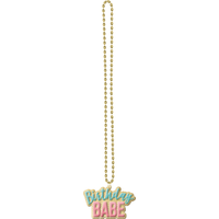 "Birthday Babe" Plastic Pendant & Bead Necklace Overhead_Flat
