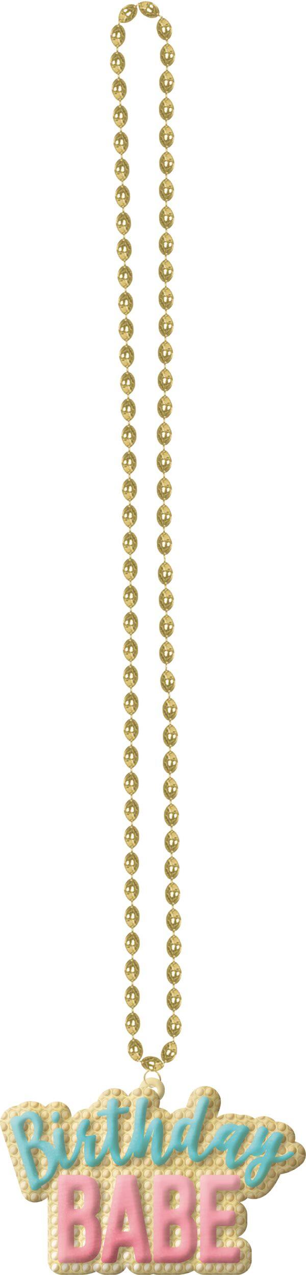 "Birthday Babe" Plastic Pendant & Bead Necklace Overhead_Flat