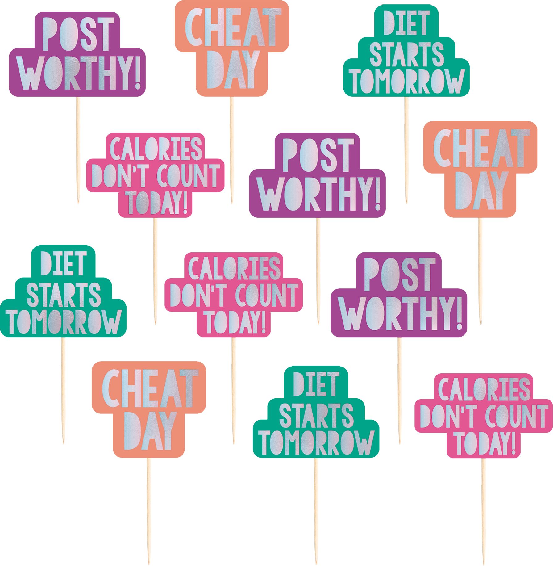 Pics décoratifs de petits gâteaux Jeune et Fabuleuse, paq. 24 Front_Flat