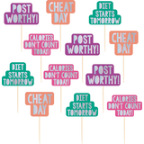 Young & Fab "Calories Don't Count Today" Paper Party Picks, Purple/Orange/Green, 3-in, 24-pk, for Birthday Party Front_Flat