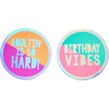 Young & Fab Round Cardboard Drink Coasters, Green/Purple, 3.5-in, 18-pk, for Birthday Party Front_Flat