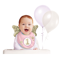 1st Birthday Bib, Pink/Gold, One Size, Wearable Accessory for Birthdays Front_Flat