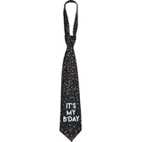 Cravate Its My Birthday, paillettes noires multicolores, taille unique, accessoire prêt-à-porter pour anniversaires Front_Flat